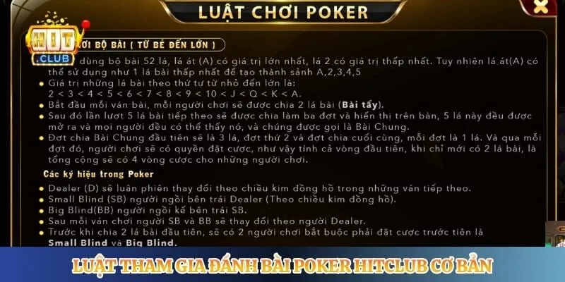 Poker Hitclub - Trải Nghiệm Game Bài Đấu Trí Đỉnh Cao Luật tham gia đánh bài poker Hitclub cơ bản